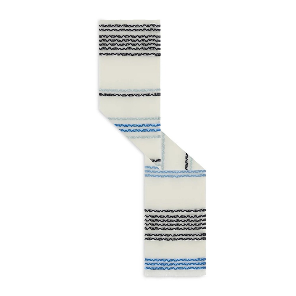 Gerard Darel Paris Olyvia Scarf 28x72 Chevron Stripe Blue Black NWT